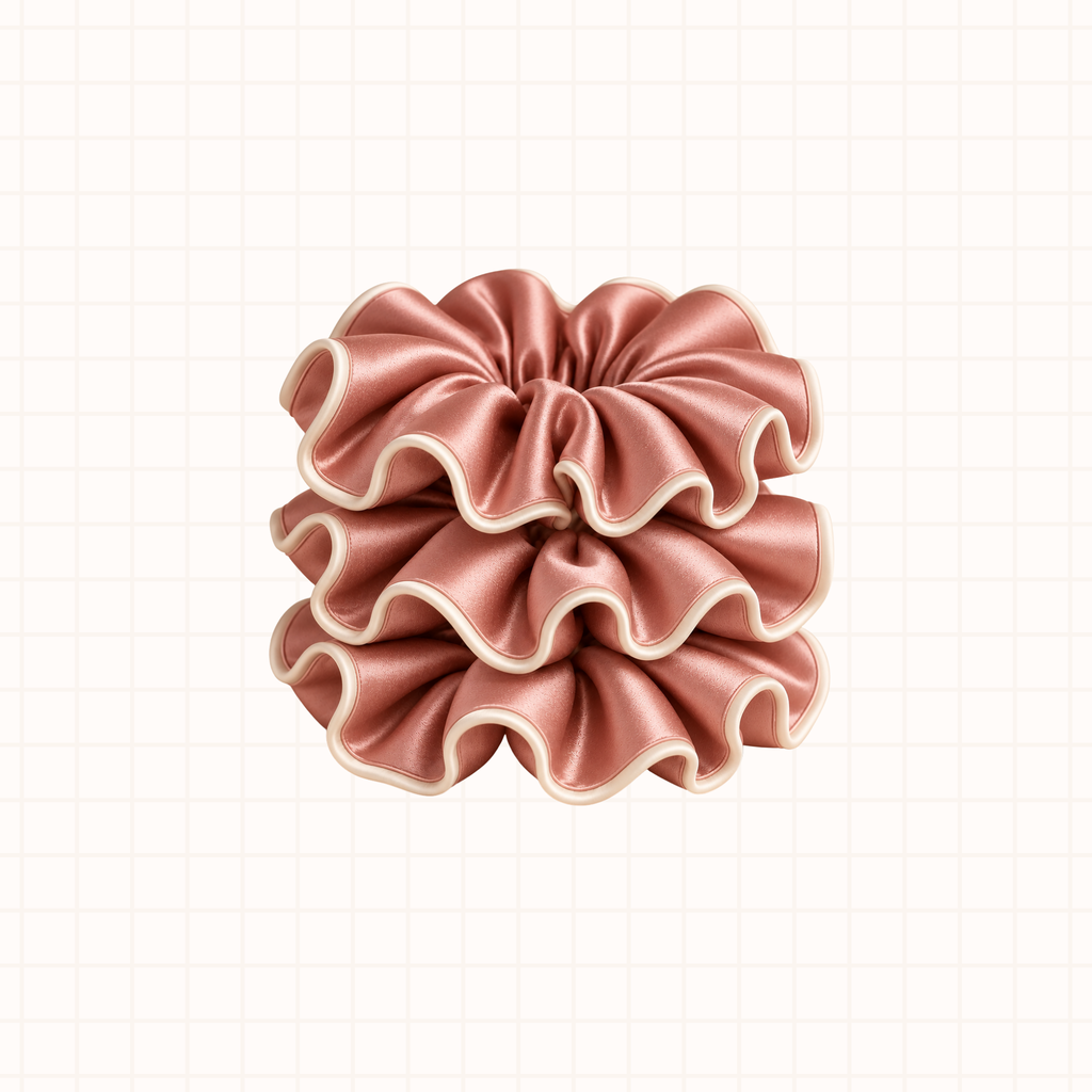 Midi Piped Silk Scrunchies Pack of 3 in Rose Remedy