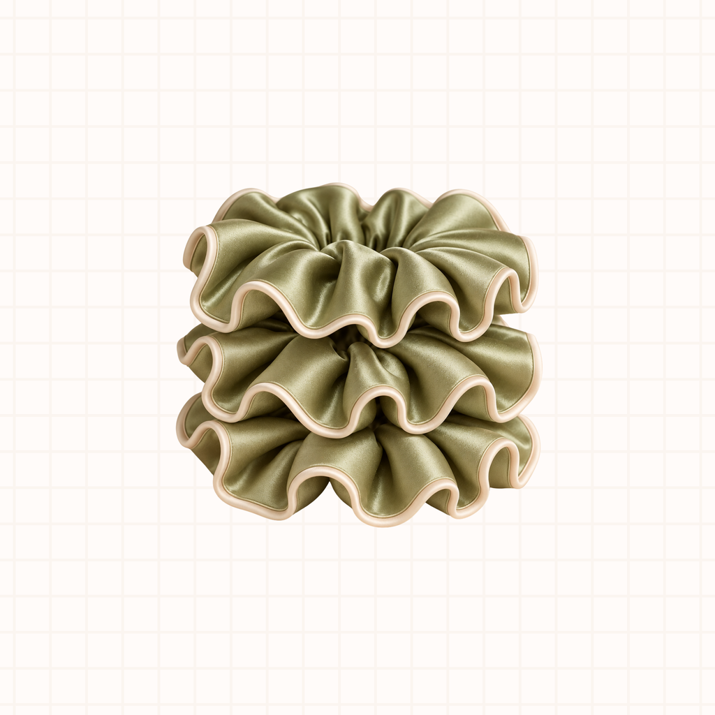 Midi Piped Silk Scrunchies Pack of 3 in Matcha Medicine