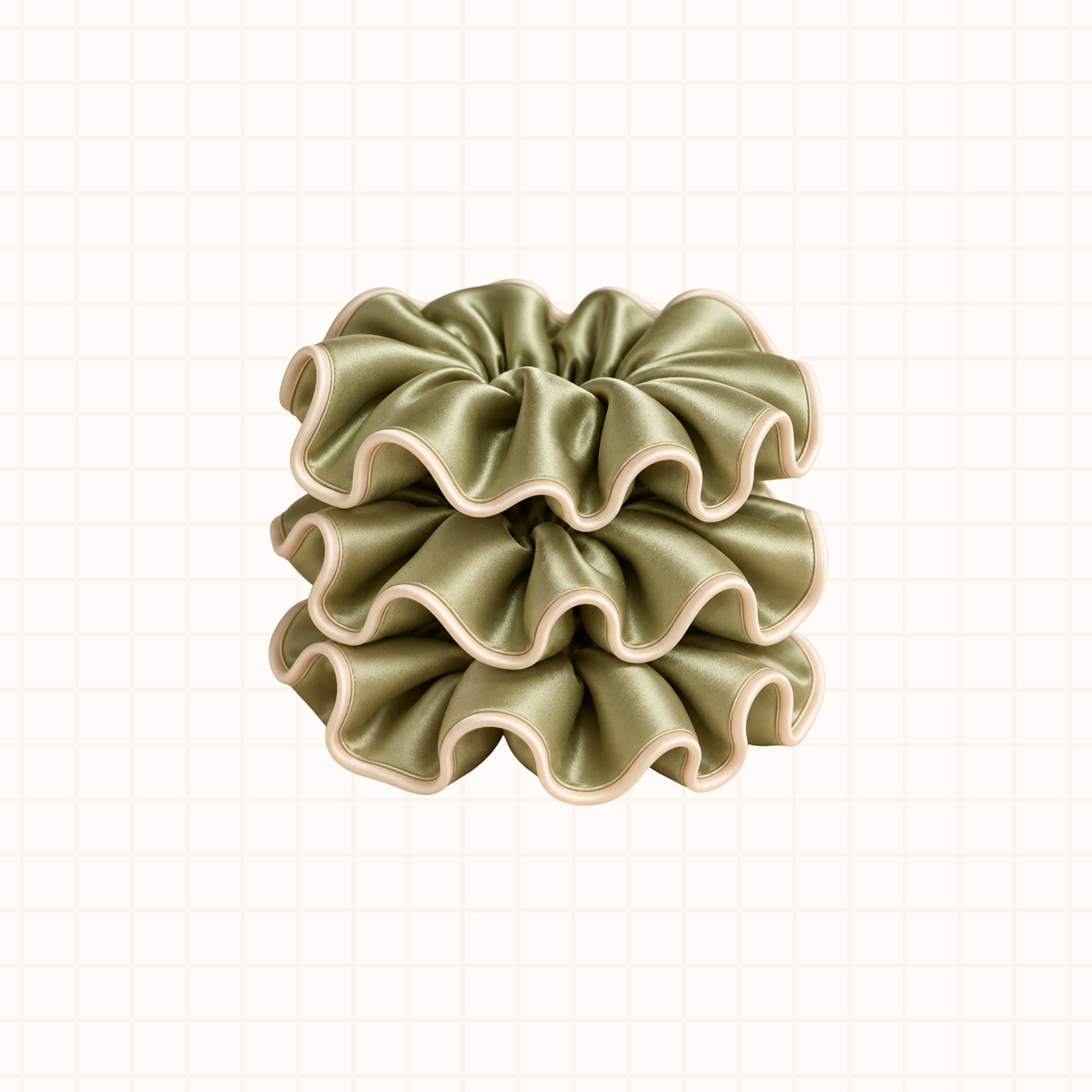 Midi Piped Silk Scrunchies Pack of 3 in Matcha Medicine