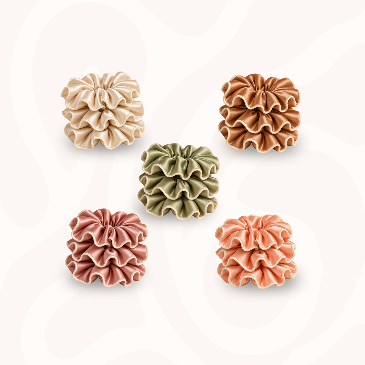 Midi Piped Silk Scrunchies Pack of 3 in Matcha Medicine