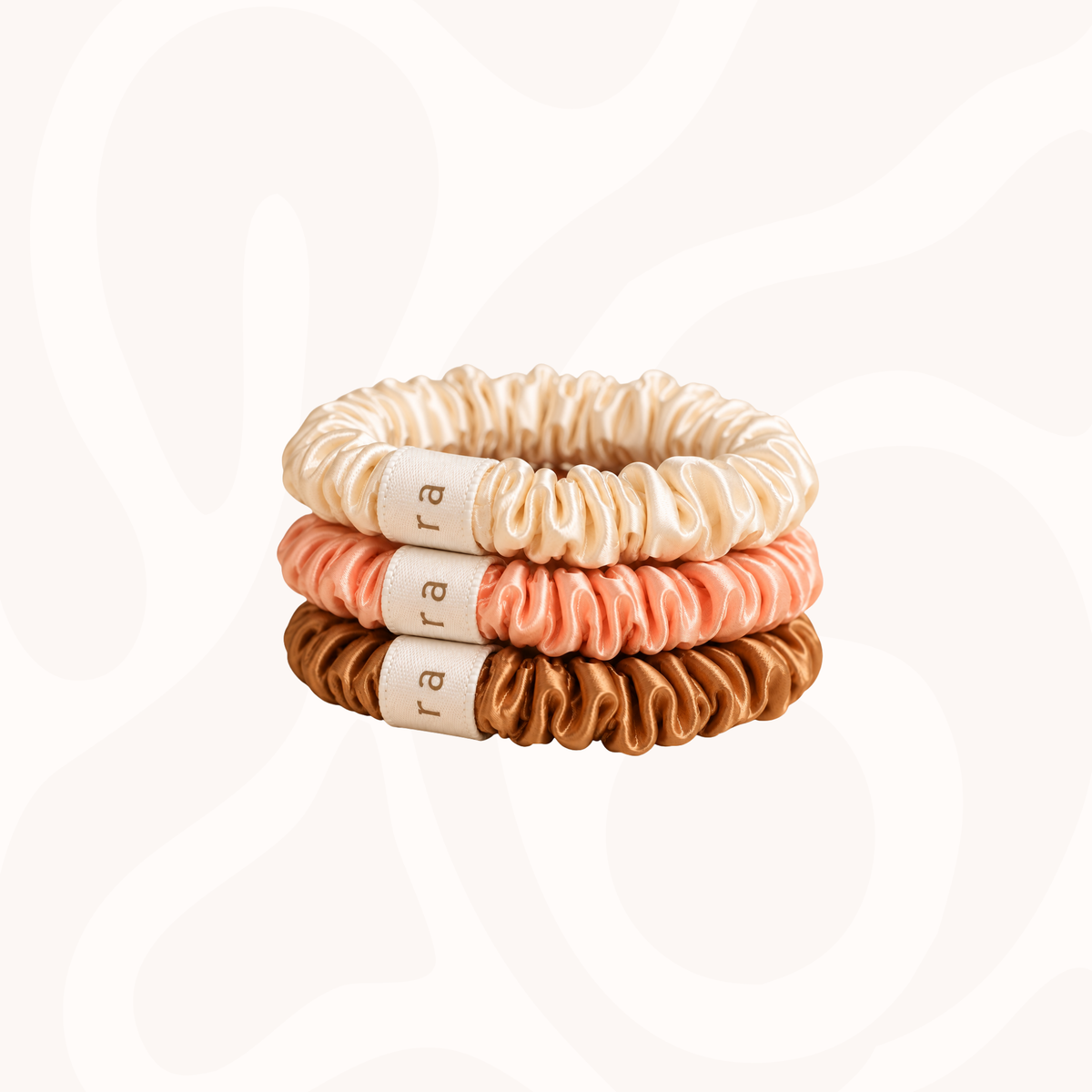 Skinny Silk Scrunchies Pack of 3 in Pastel Boho