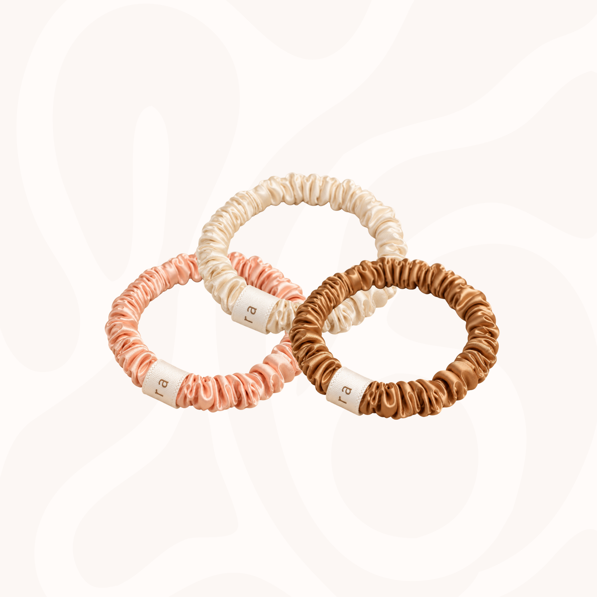 Skinny Silk Scrunchies Pack of 3 in Pastel Boho
