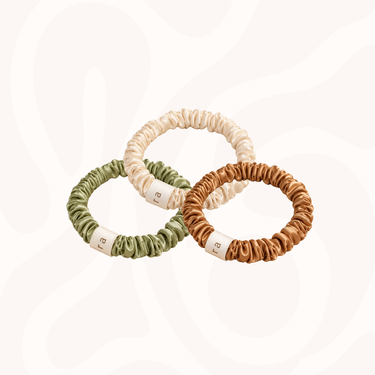 Skinny Silk Scrunchies Pack of 3 in Boho Earth
