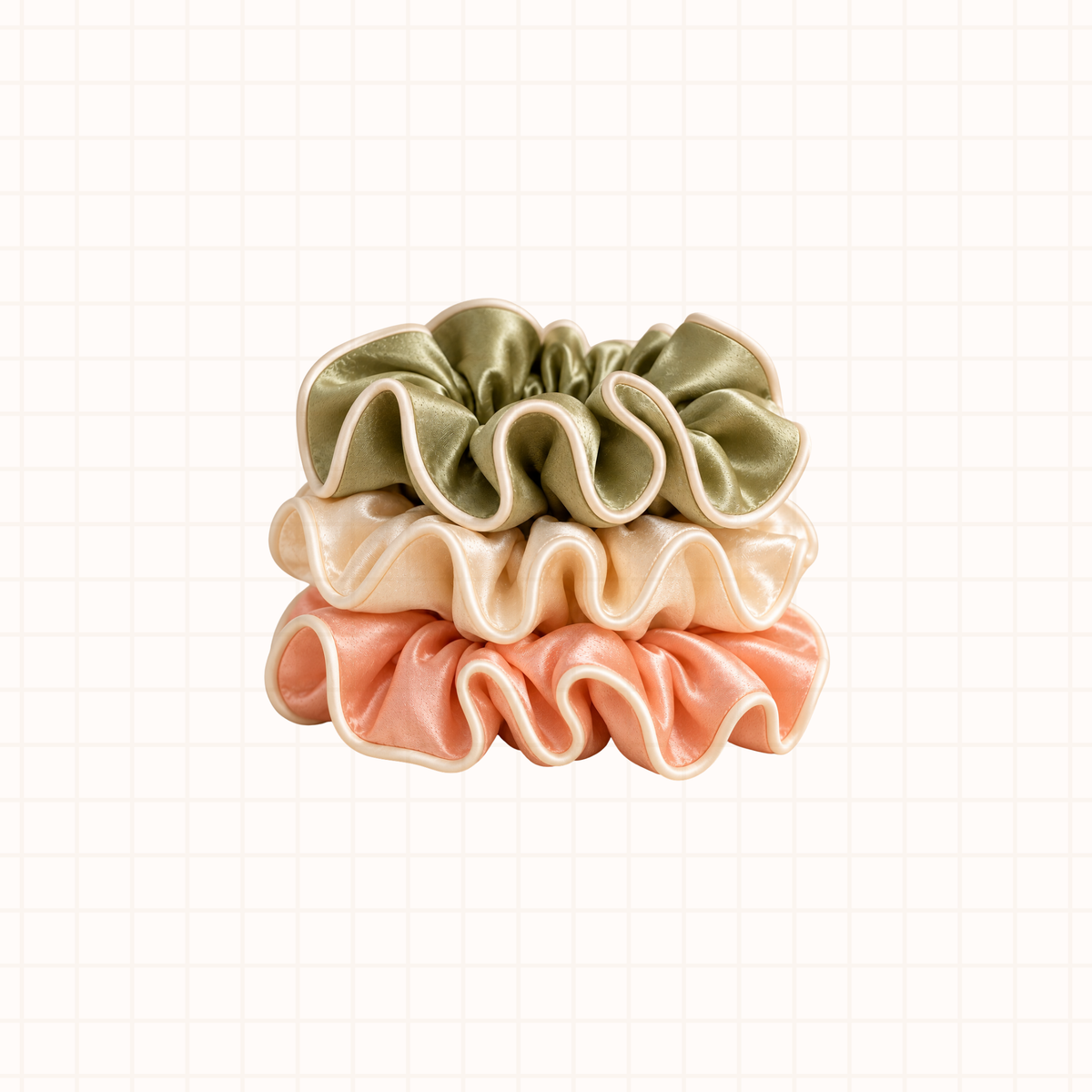 Midi Piped Silk Scrunchies Pack of 3 - Pastel Earth