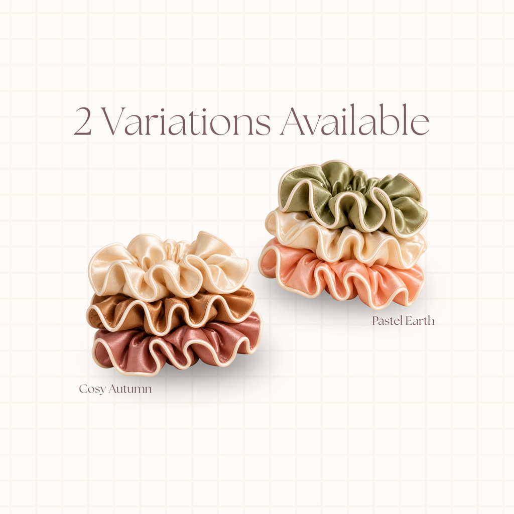 Midi Piped Silk Scrunchies Pack of 3 - Cosy Autumn